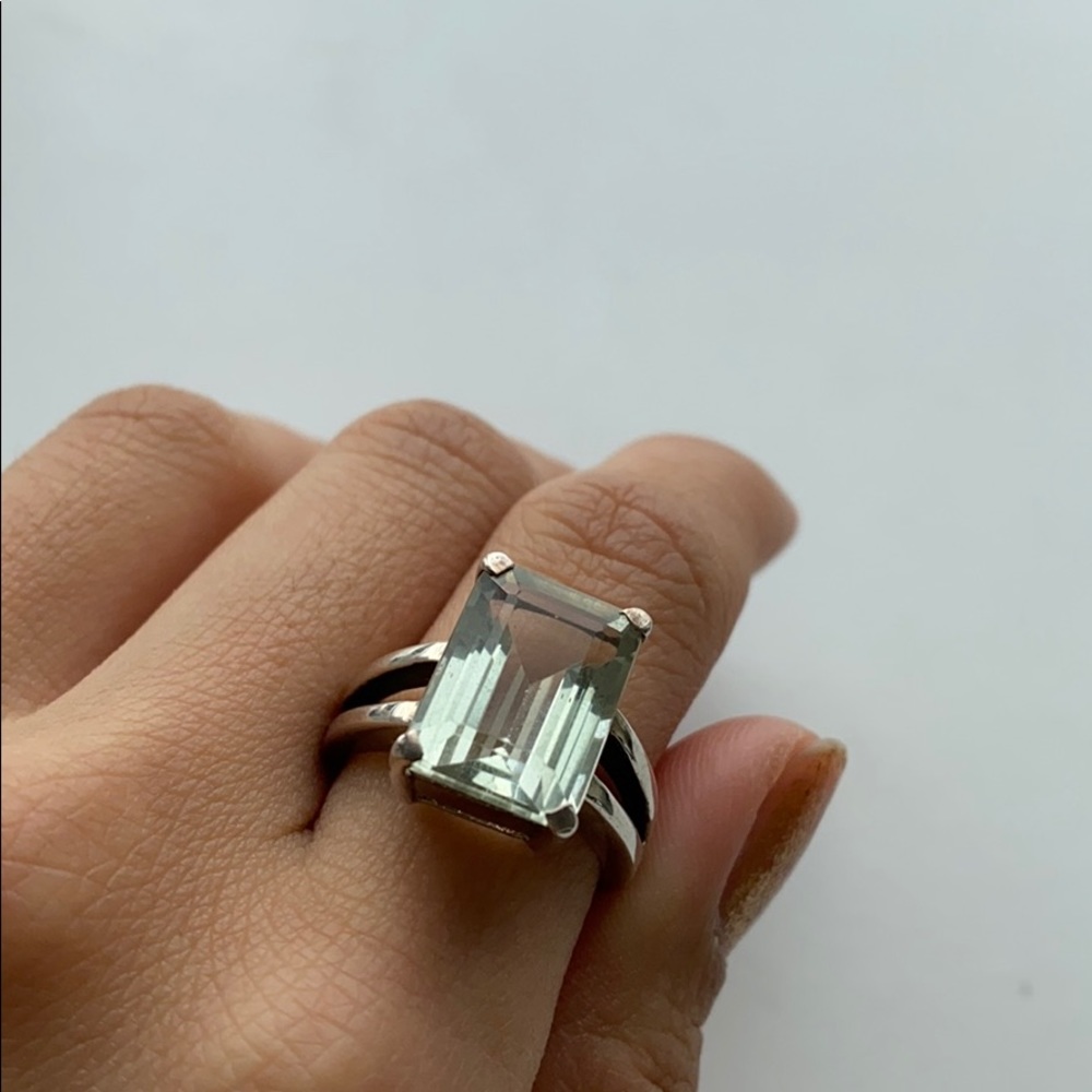 Green amethyst sterling silver ring size 5.5